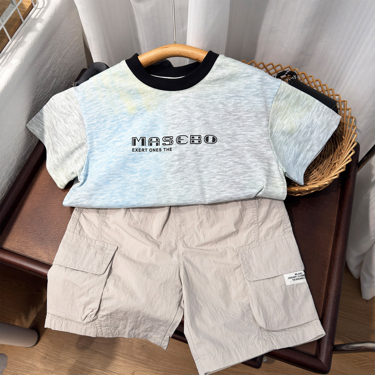Boy's Tie-Dye Short Sleeve Two-Piece Outfit with Cargo Shorts