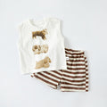 Toddler Boys Cartoon Vest & Stripe Shorts Two-Piece Summer Set