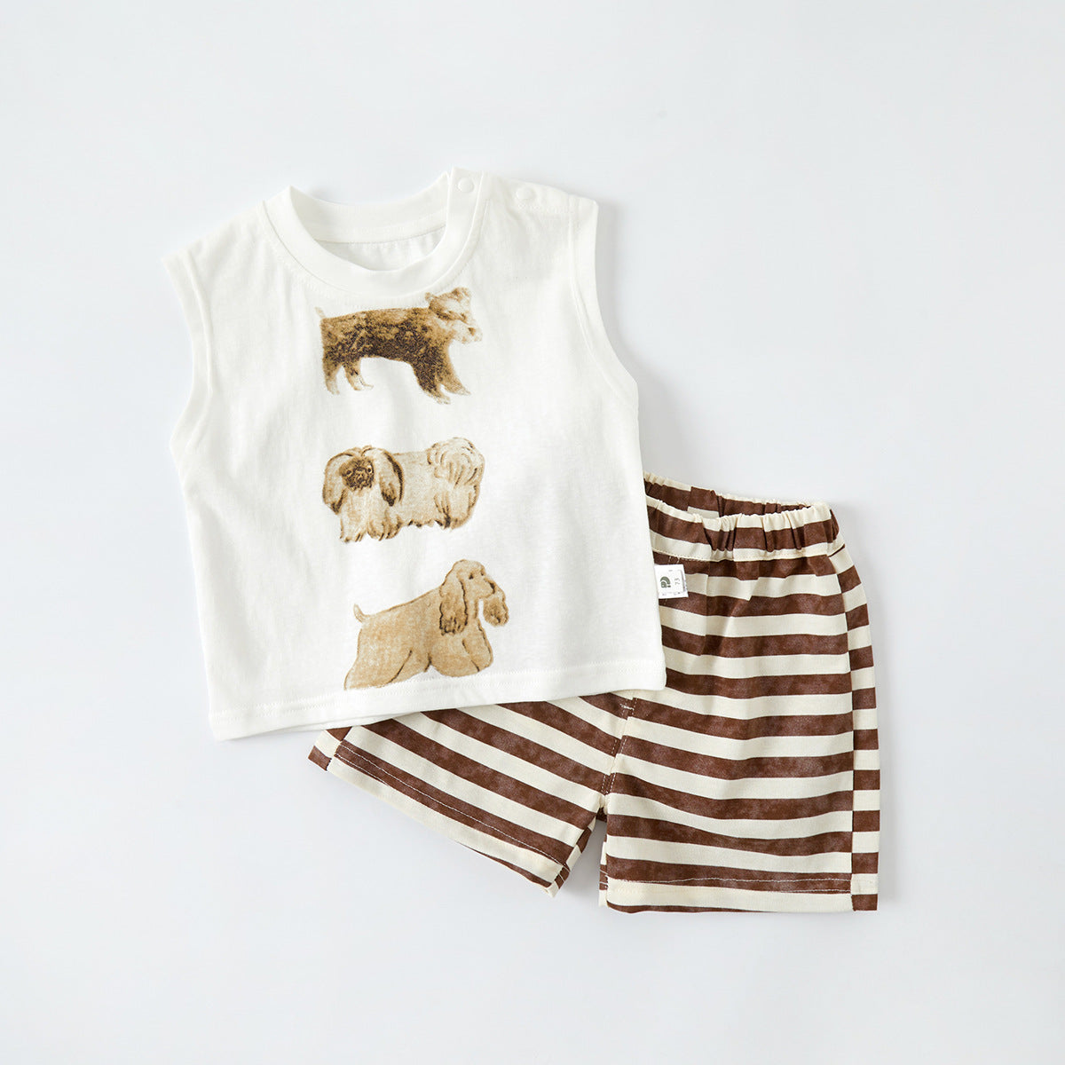 Toddler Boys Cartoon Vest & Stripe Shorts Two-Piece Summer Set