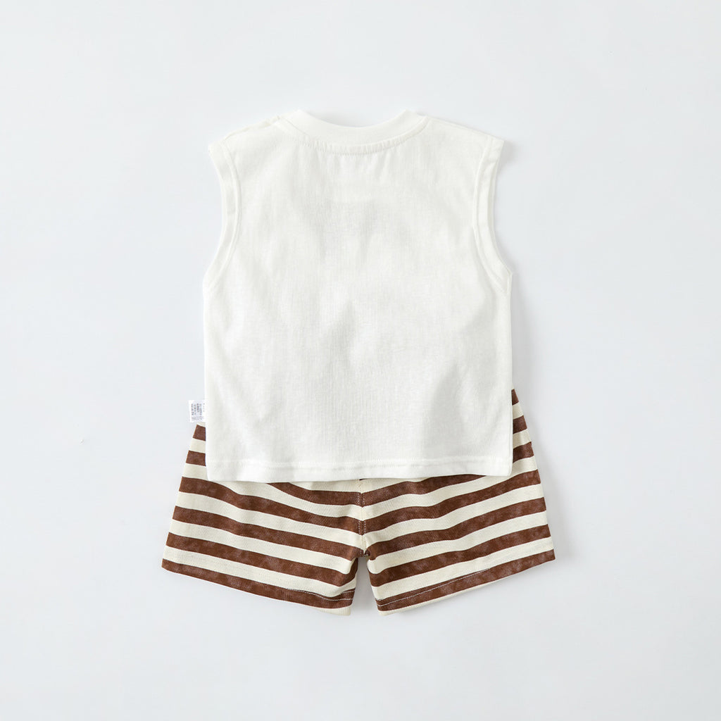 Toddler Boys Cartoon Vest & Stripe Shorts Two-Piece Summer Set