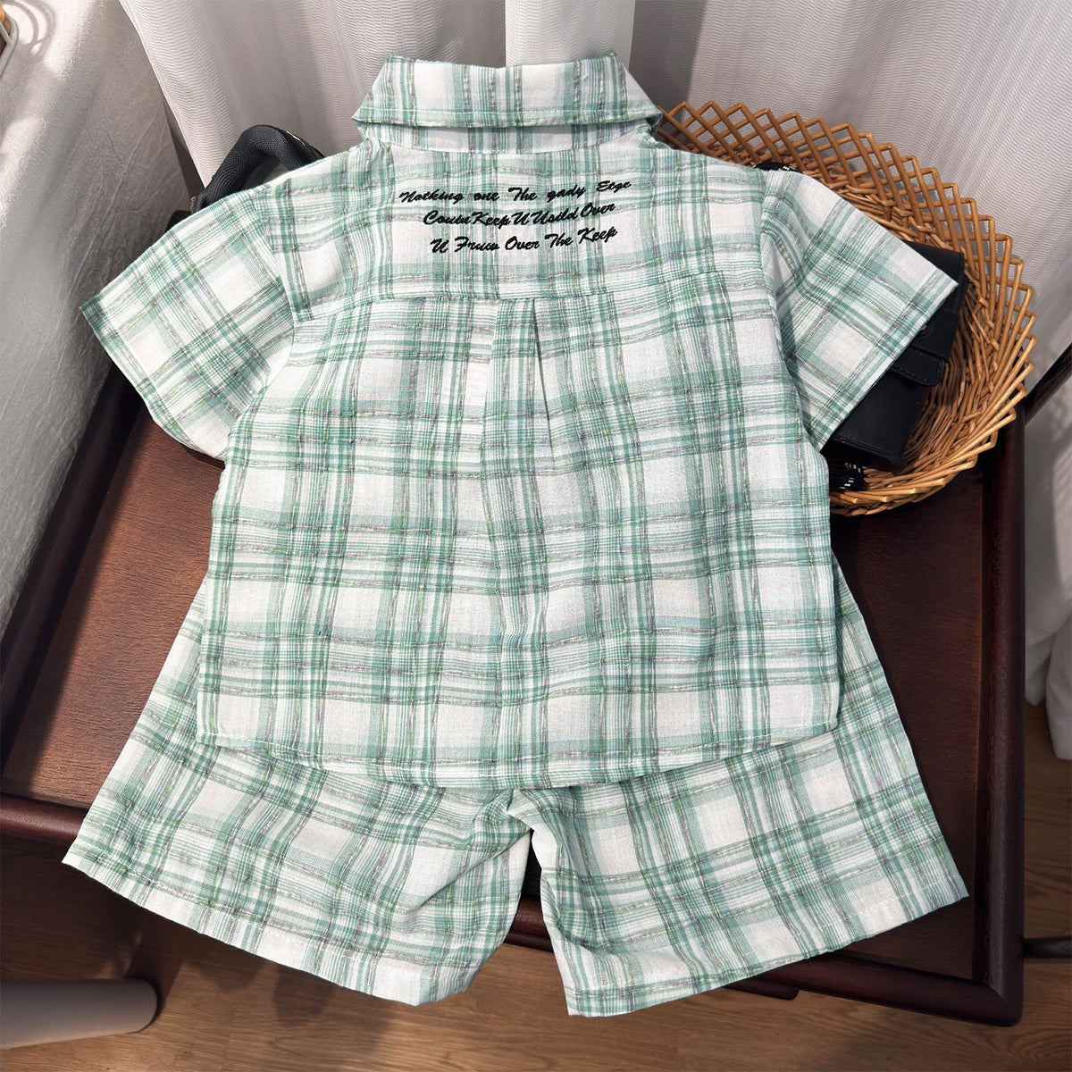 Boys' Lightweight Plaid Shirt & Shorts Two-Piece Outfit