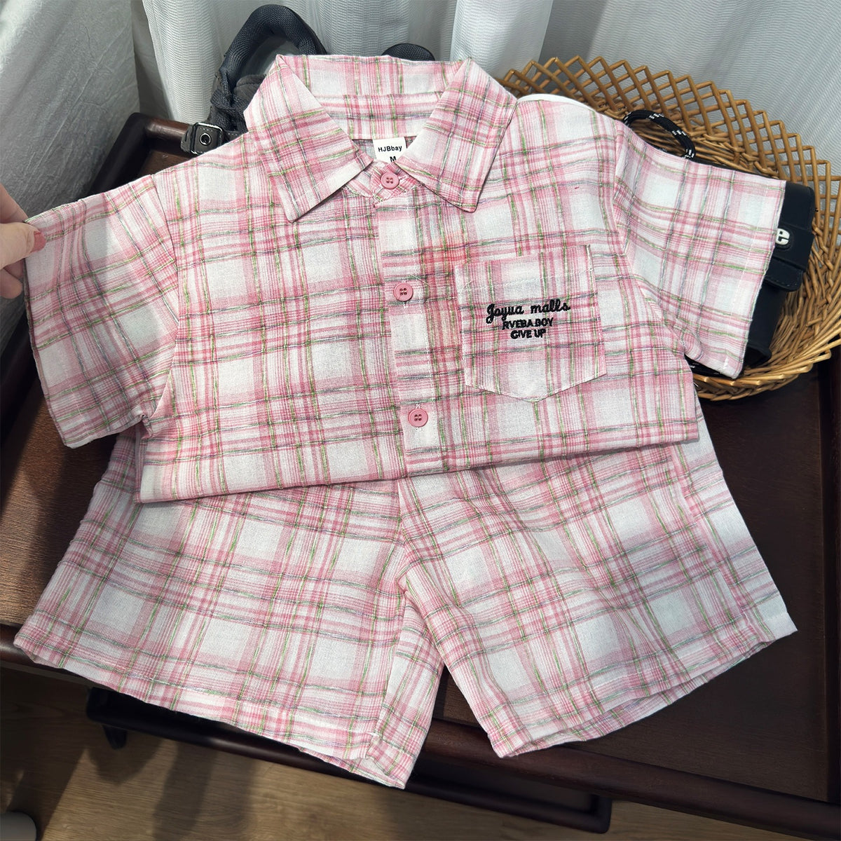Boys' Lightweight Plaid Shirt & Shorts Two-Piece Outfit
