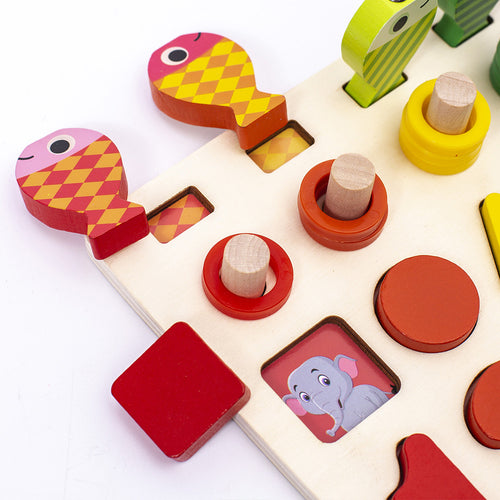 3-in-1 Wooden Fishing, Alphabet & Number Learning Board