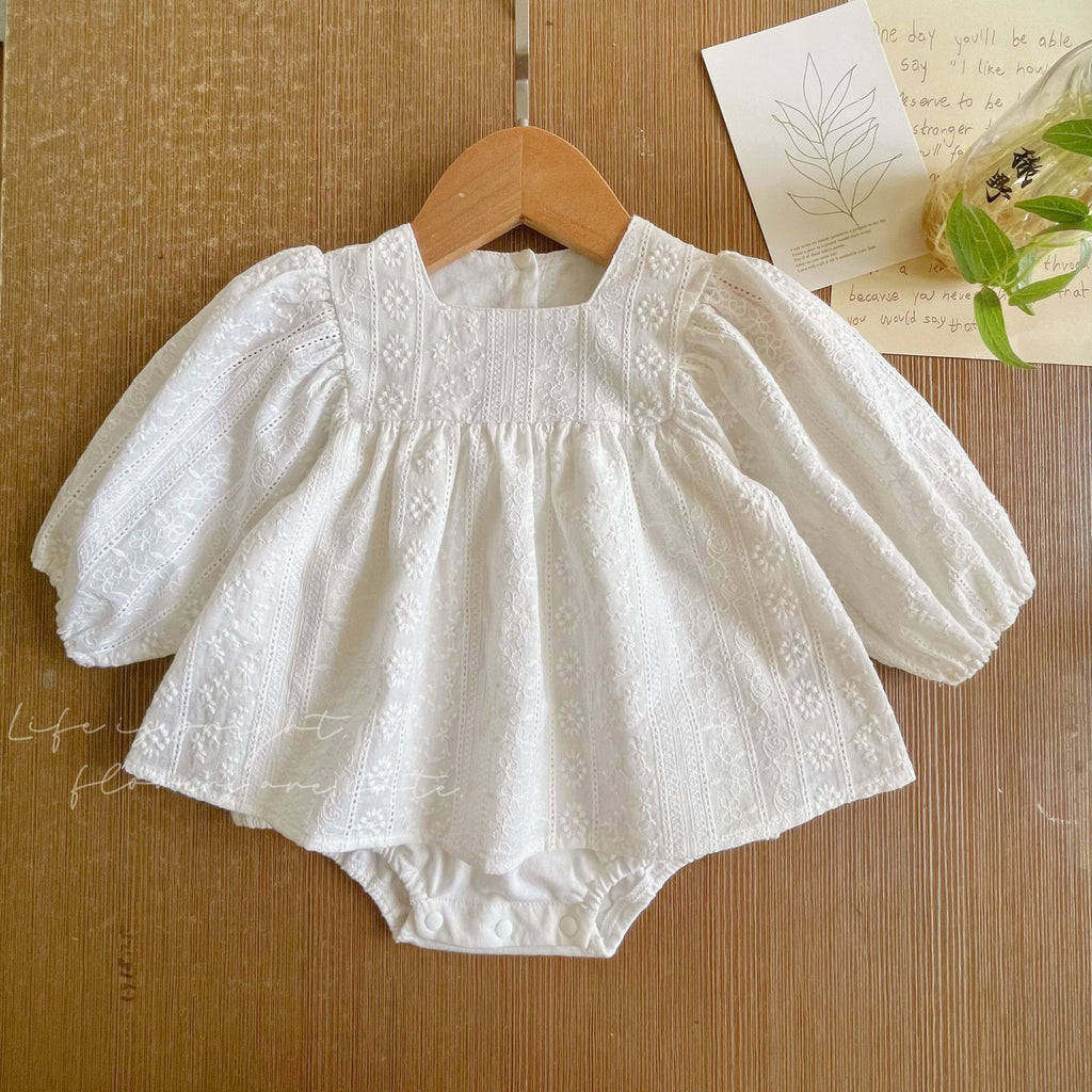 Baby Girls Cotton Romper Dress with Diaper Cover Skirt