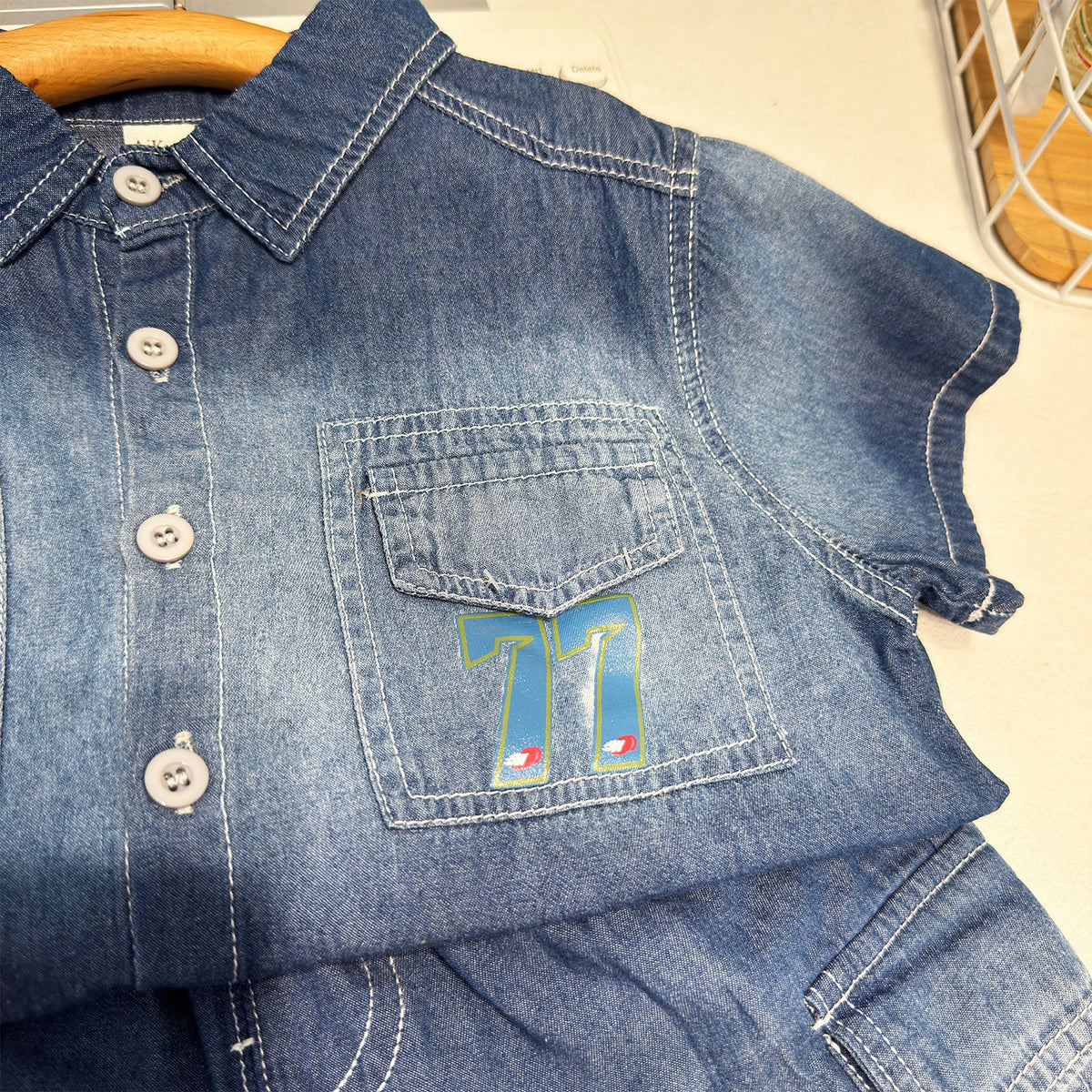 Casual Boy's Denim Short Sleeve Set, Gradient Two-Piece