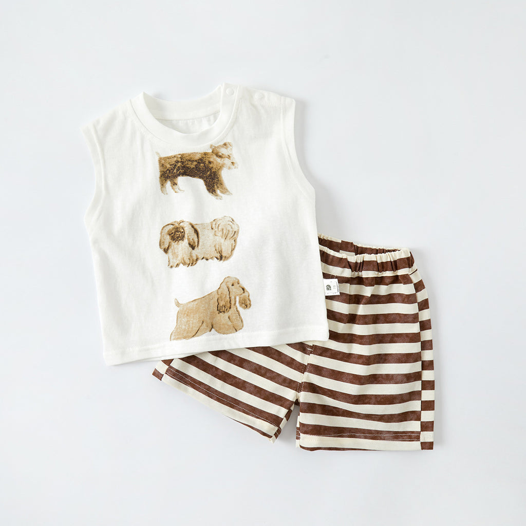 Toddler Boys Cartoon Vest & Stripe Shorts Two-Piece Summer Set
