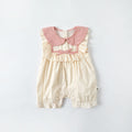 Polka Dot Color-Blocked Baby Girl Vest Romper with Peter Pan Collar