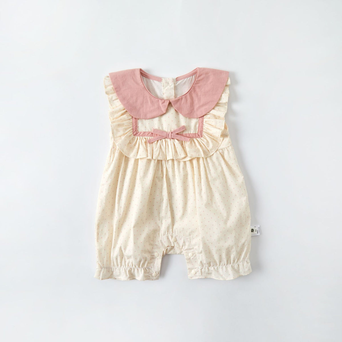 Polka Dot Color-Blocked Baby Girl Vest Romper with Peter Pan Collar