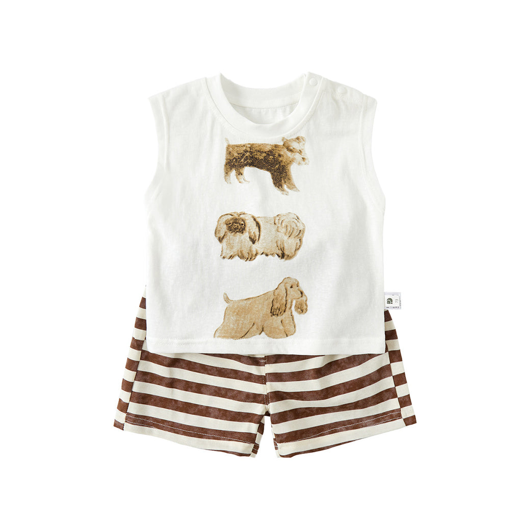 Toddler Boys Cartoon Vest & Stripe Shorts Two-Piece Summer Set