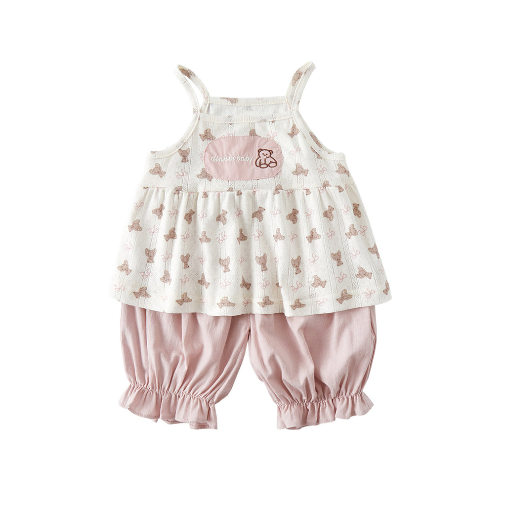 Girls' Printed Sleeveless Two-Piece Summer Set with Lightweight Cropped Pants