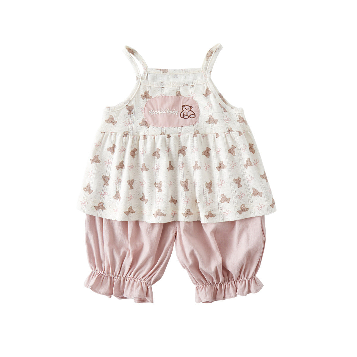 Girls' Printed Sleeveless Two-Piece Summer Set with Lightweight Cropped Pants