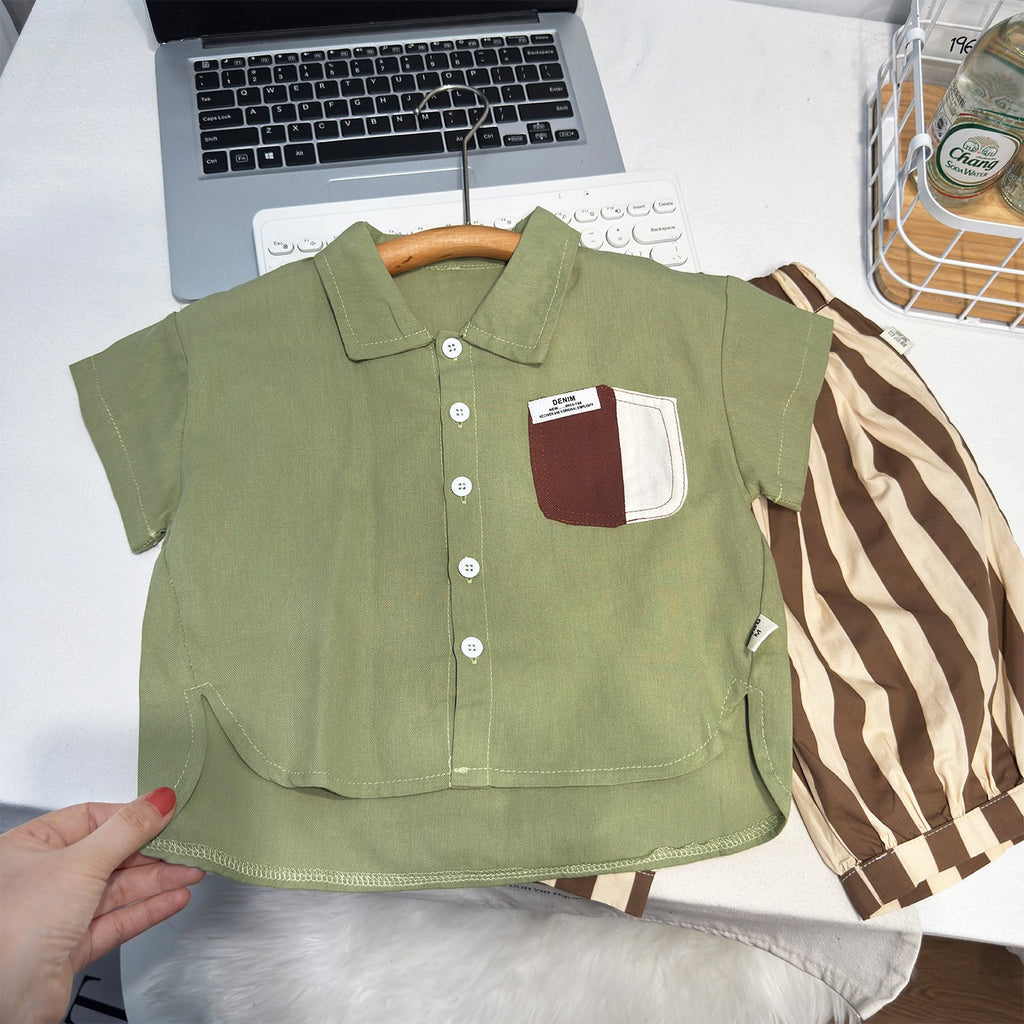 Boy's Casual Cotton Two-Piece Shirt & Shorts Outfit Set