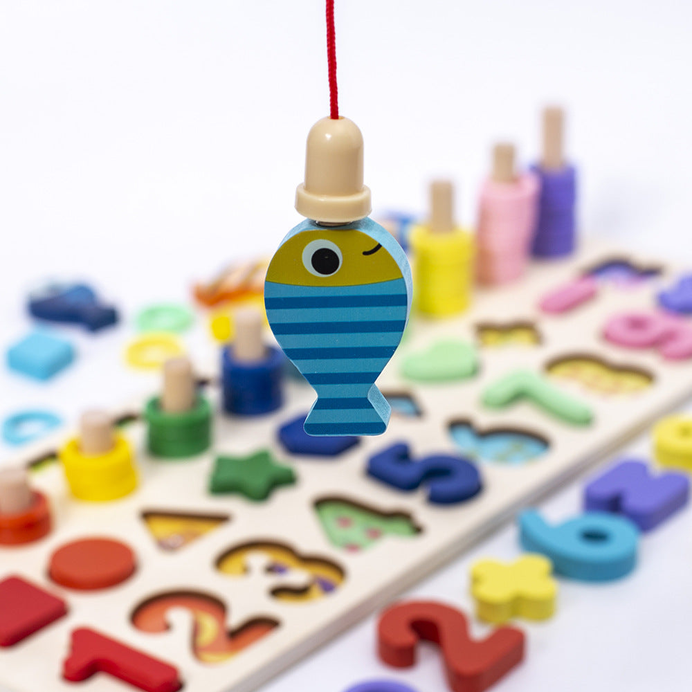 3-in-1 Wooden Fishing, Alphabet & Number Learning Board