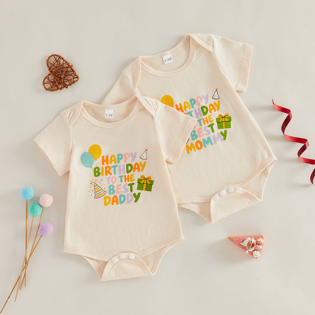 Baby Short Sleeve Birthday Theme Cotton Romper / Onesie