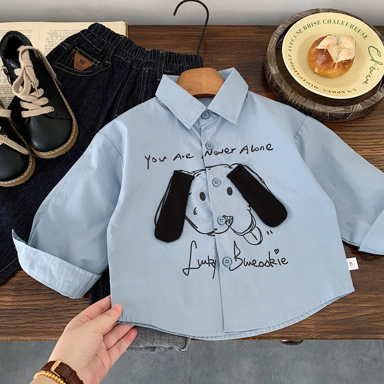 Kids 3D Cartoon Ear Flip Collar Long Sleeve Top