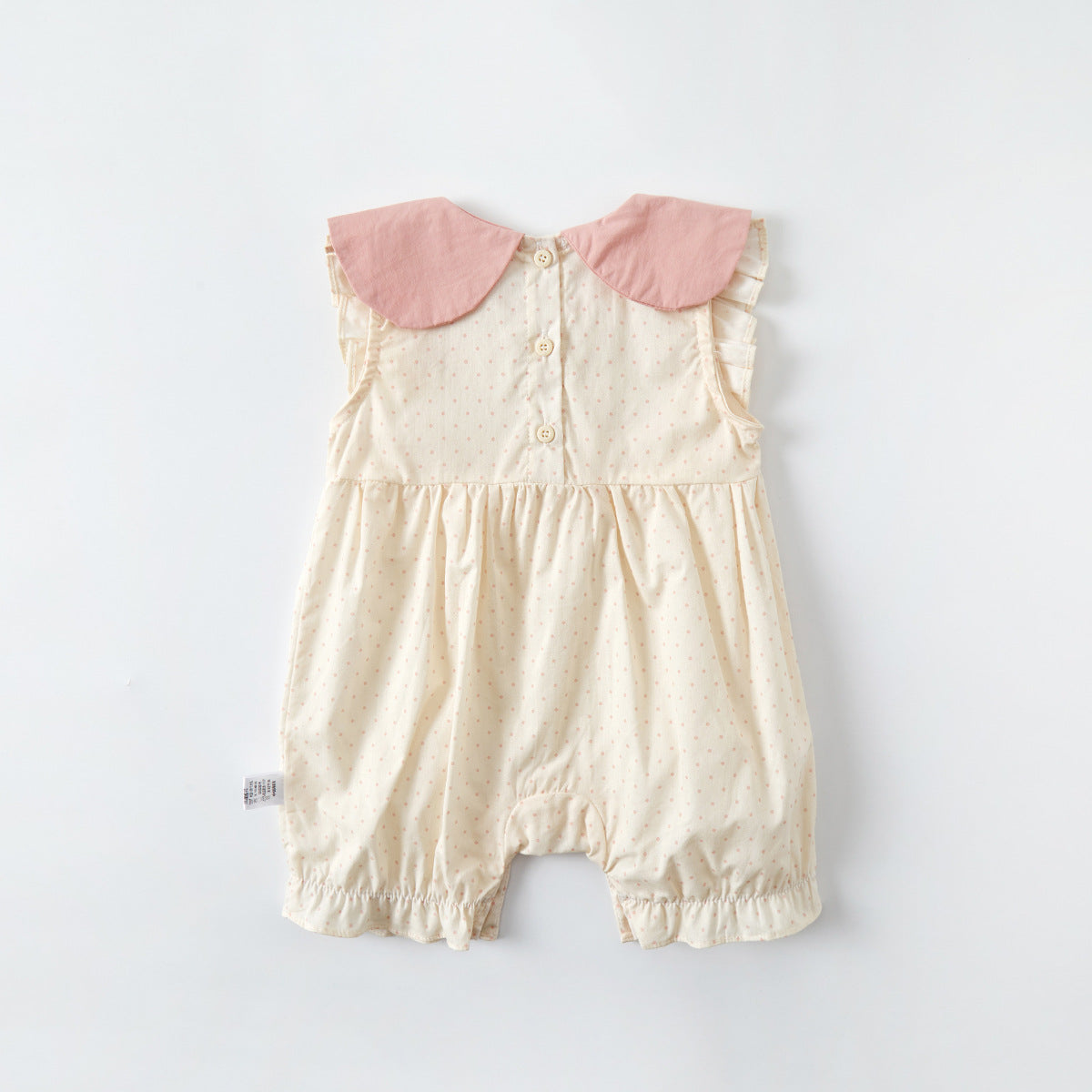 Polka Dot Color-Blocked Baby Girl Vest Romper with Peter Pan Collar