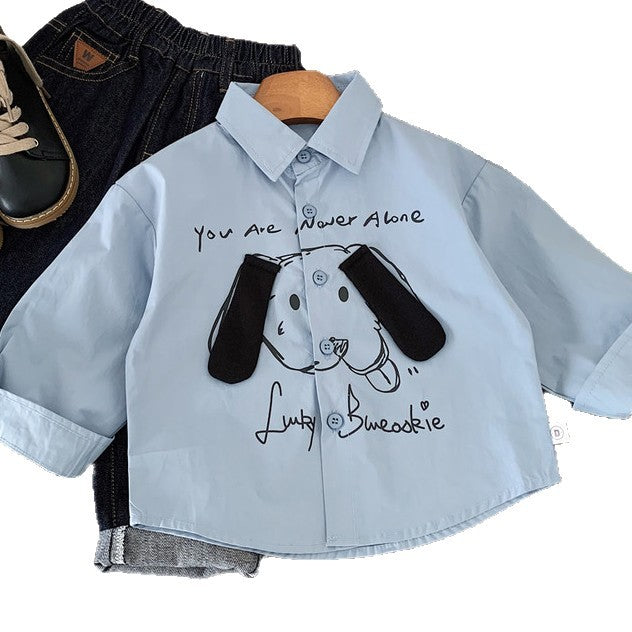 Kids 3D Cartoon Ear Flip Collar Long Sleeve Top