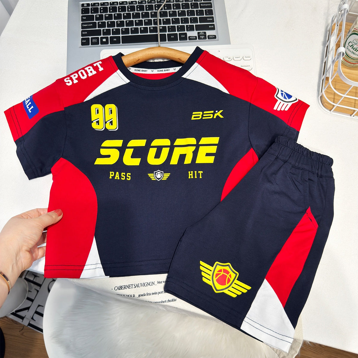 Boy's Motorcycle Style Short Sleeve Two-Piece Outfit Set