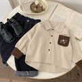 Cartoon Contrast Cotton Long Sleeve Kids Shirt