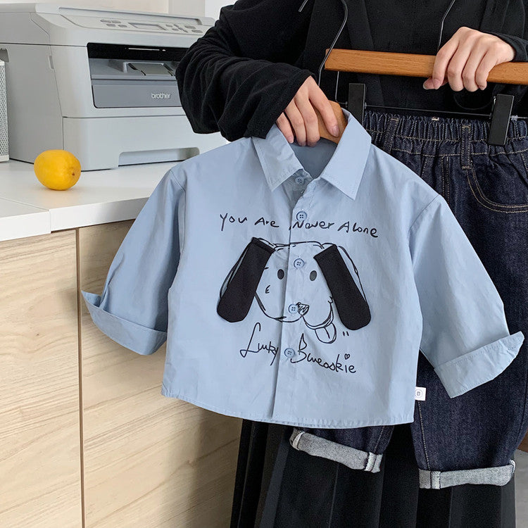 Kids 3D Cartoon Ear Flip Collar Long Sleeve Top