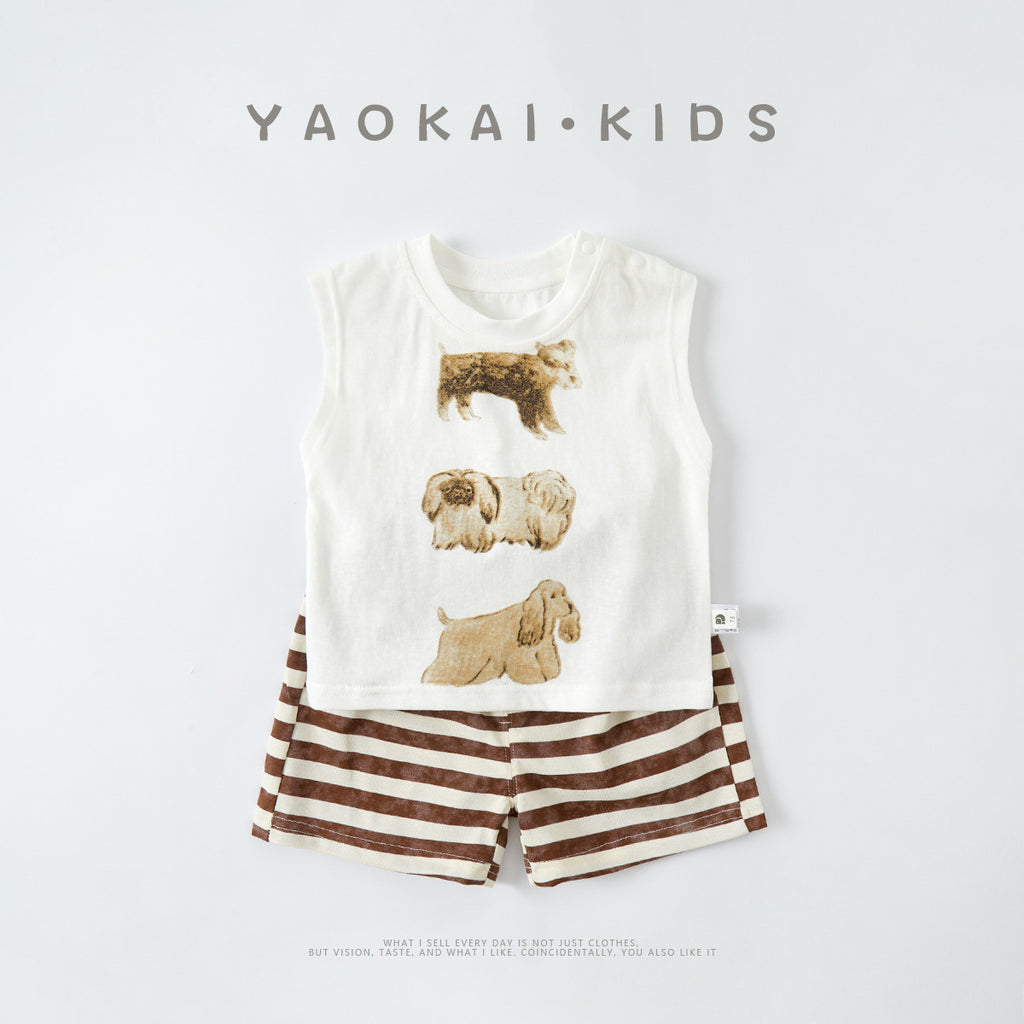 Toddler Boys Cartoon Vest & Stripe Shorts Two-Piece Summer Set