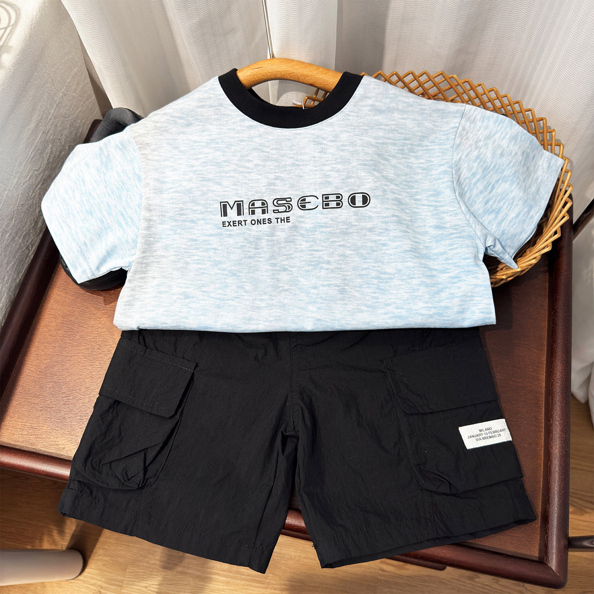 Boy's Tie-Dye Short Sleeve Two-Piece Outfit with Cargo Shorts