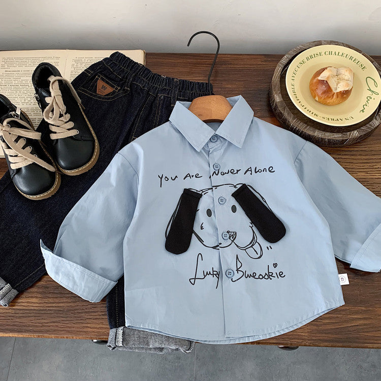 Kids 3D Cartoon Ear Flip Collar Long Sleeve Top