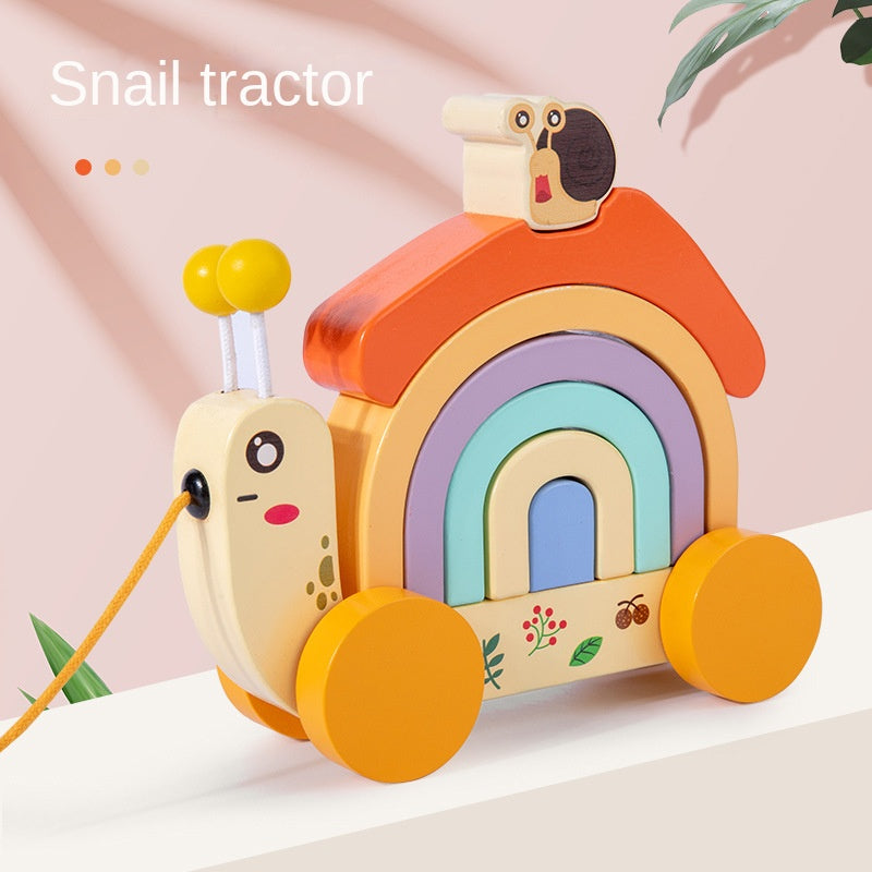 Wooden Rainbow Snail Pull-Along Learning Toy