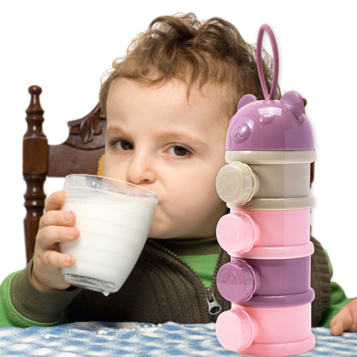 4-Layer Portable Baby Formula Dispenser and Snack Container