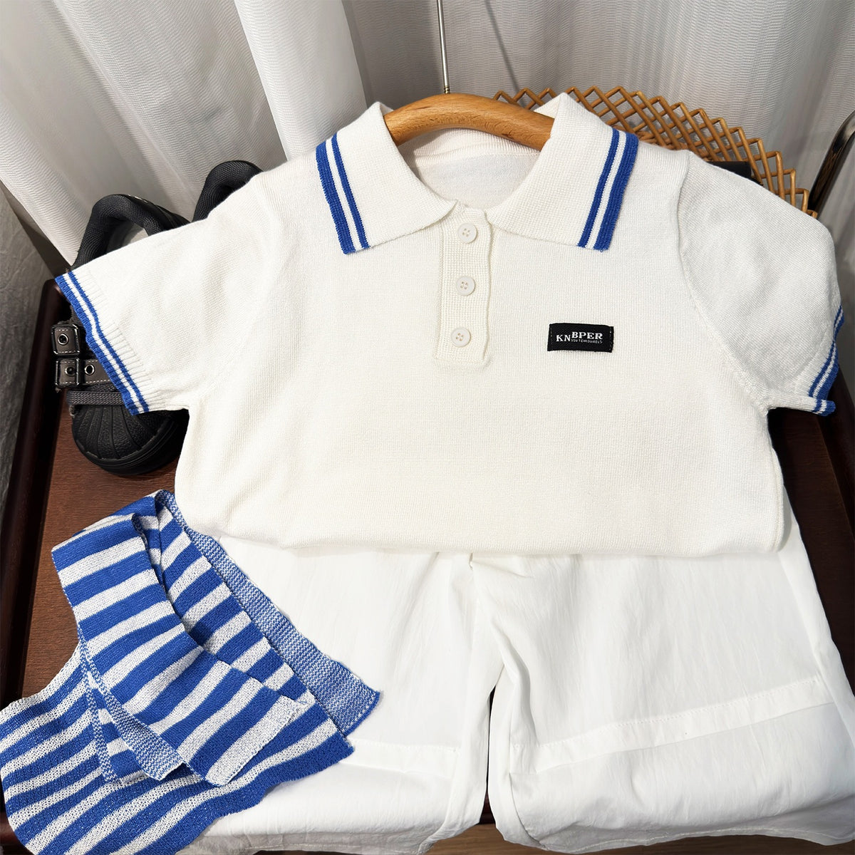 Boys’ Casual Two-Piece Lightweight Cotton Set with Shawl Collar