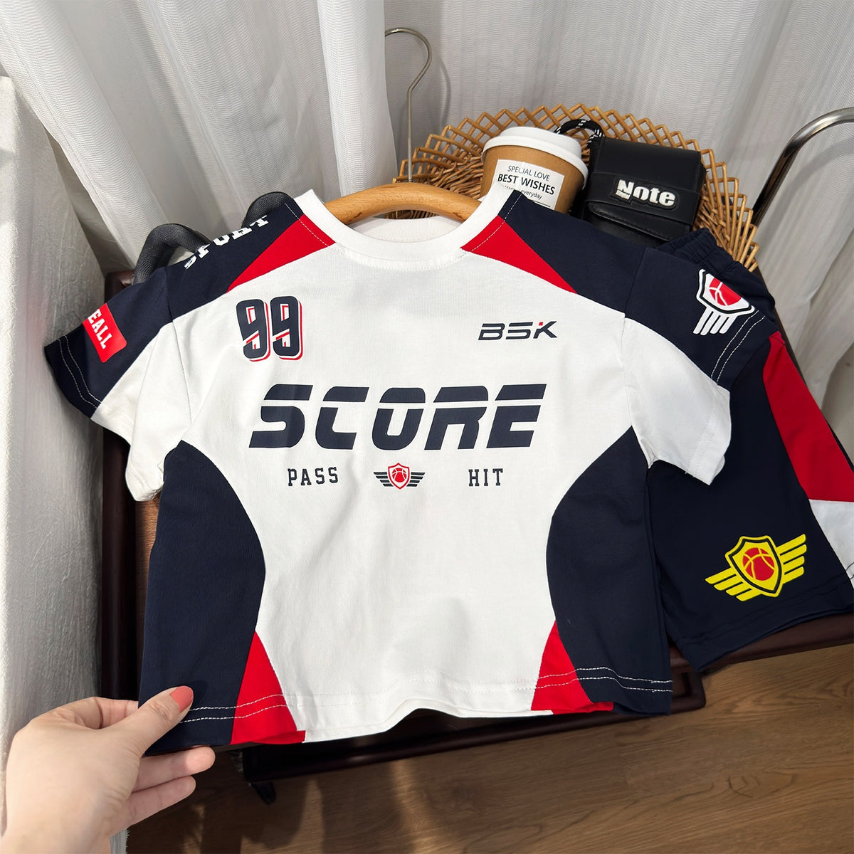 Boy's Motorcycle Style Short Sleeve Two-Piece Outfit Set