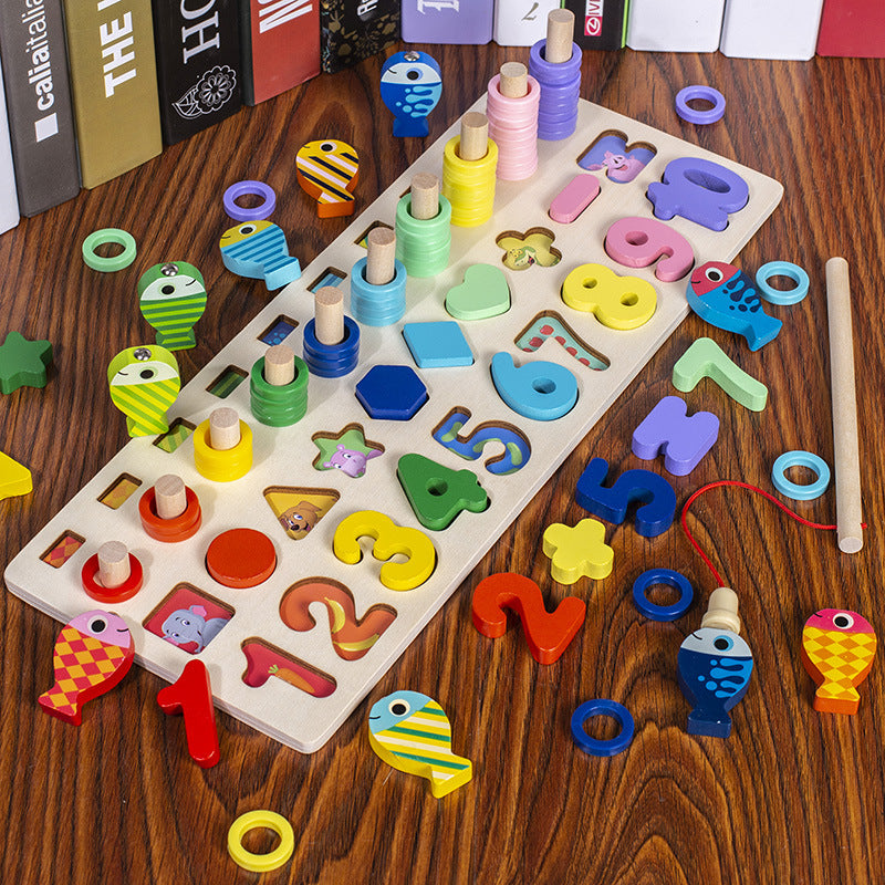 3-in-1 Wooden Fishing, Alphabet & Number Learning Board