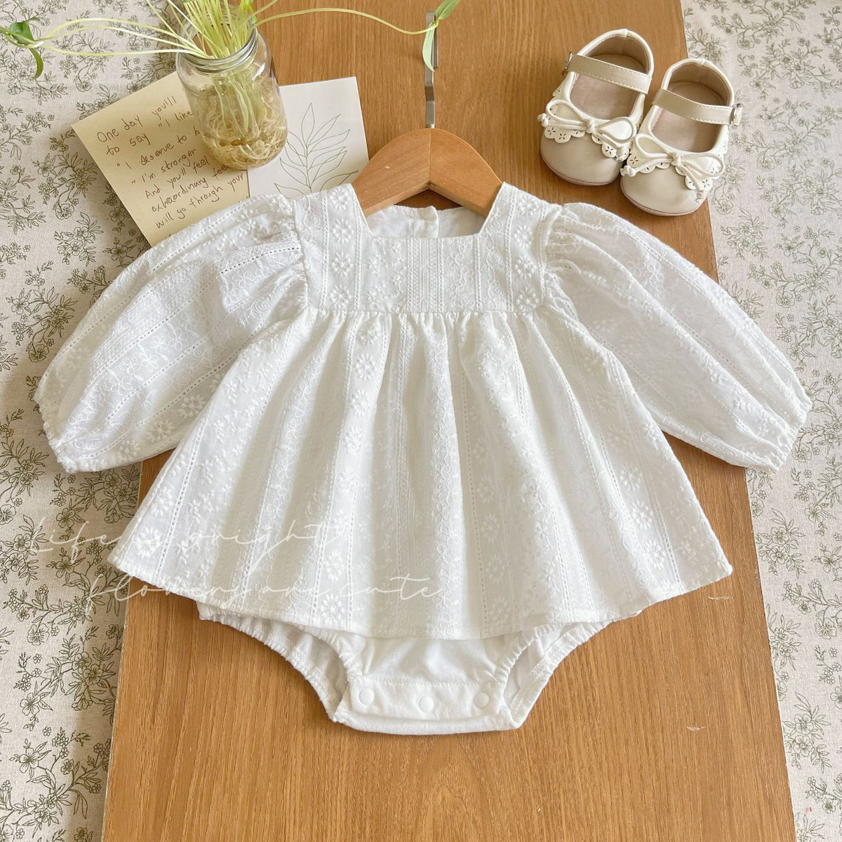 Baby Girls Cotton Romper Dress with Diaper Cover Skirt
