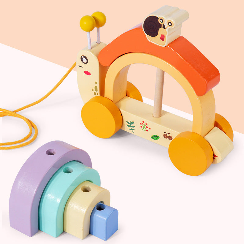 Wooden Rainbow Snail Pull-Along Learning Toy