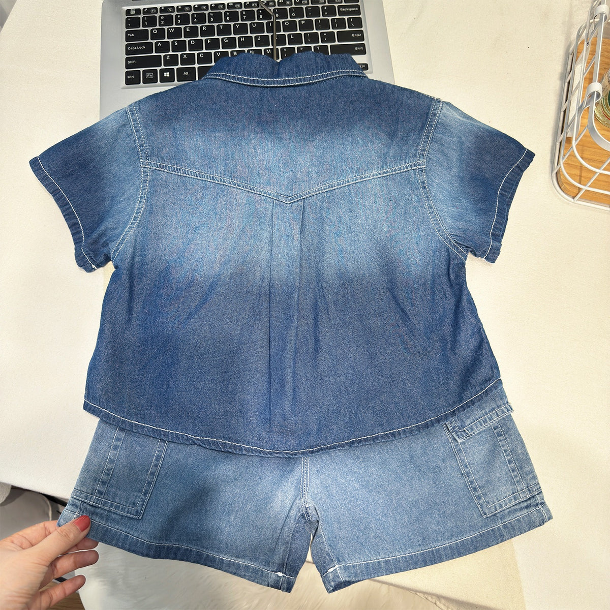 Casual Boy's Denim Short Sleeve Set, Gradient Two-Piece