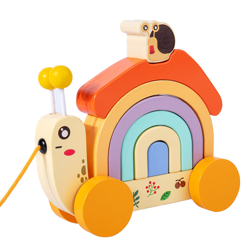 Wooden Rainbow Snail Pull-Along Learning Toy