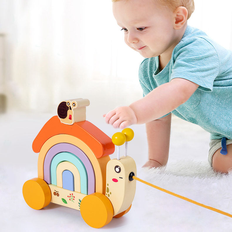 Wooden Rainbow Snail Pull-Along Learning Toy