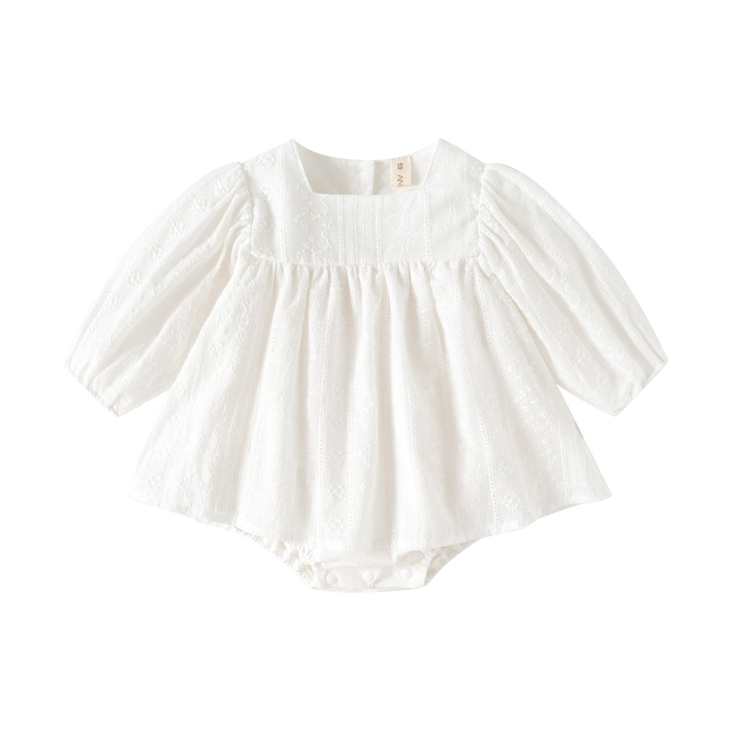 Baby Girls Cotton Romper Dress with Diaper Cover Skirt