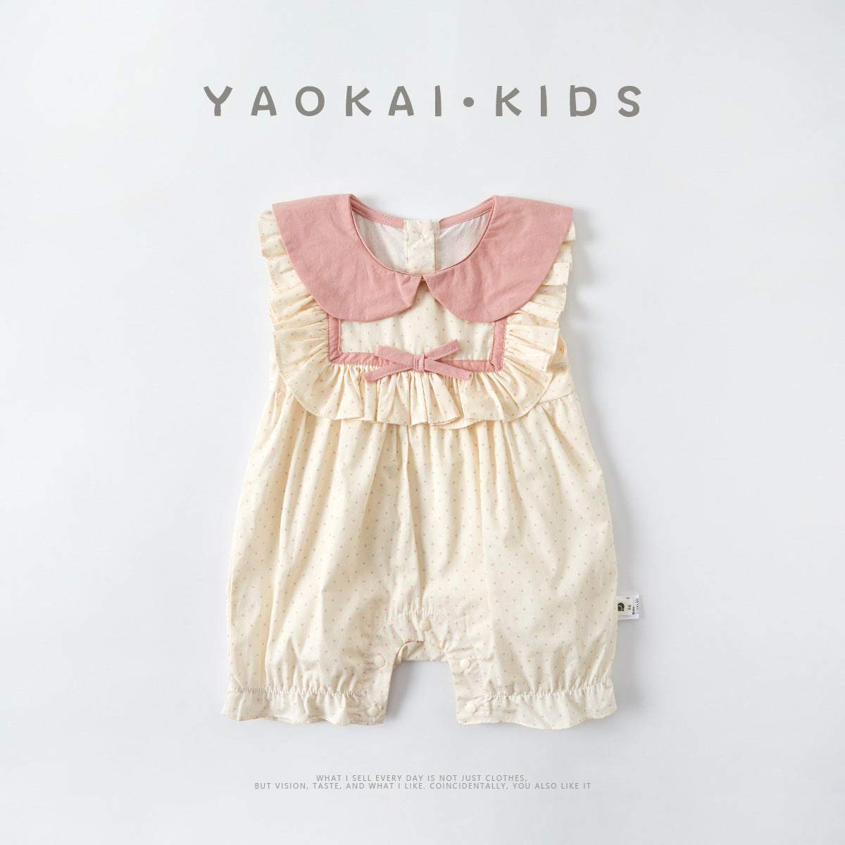 Polka Dot Color-Blocked Baby Girl Vest Romper with Peter Pan Collar