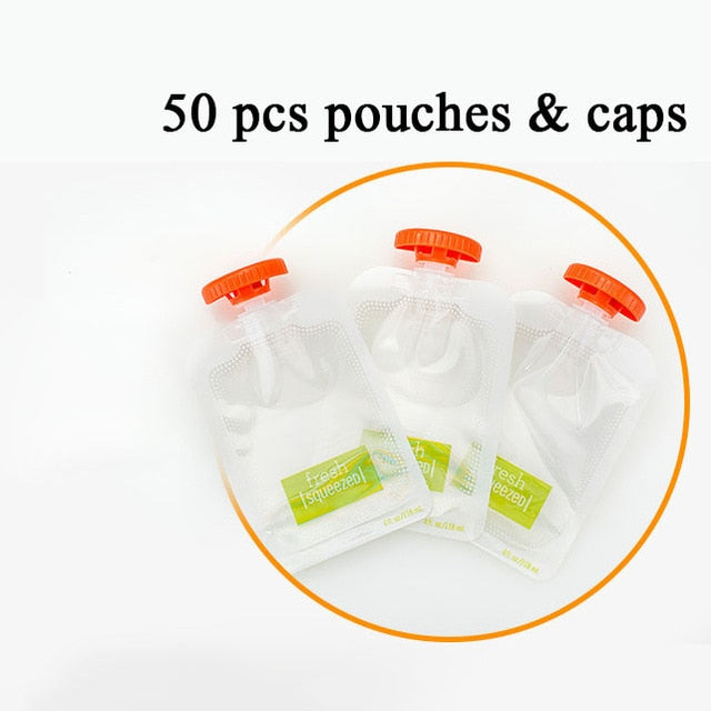 Baby Food & Liquid Storage Pouches with Caps – 50 Pack