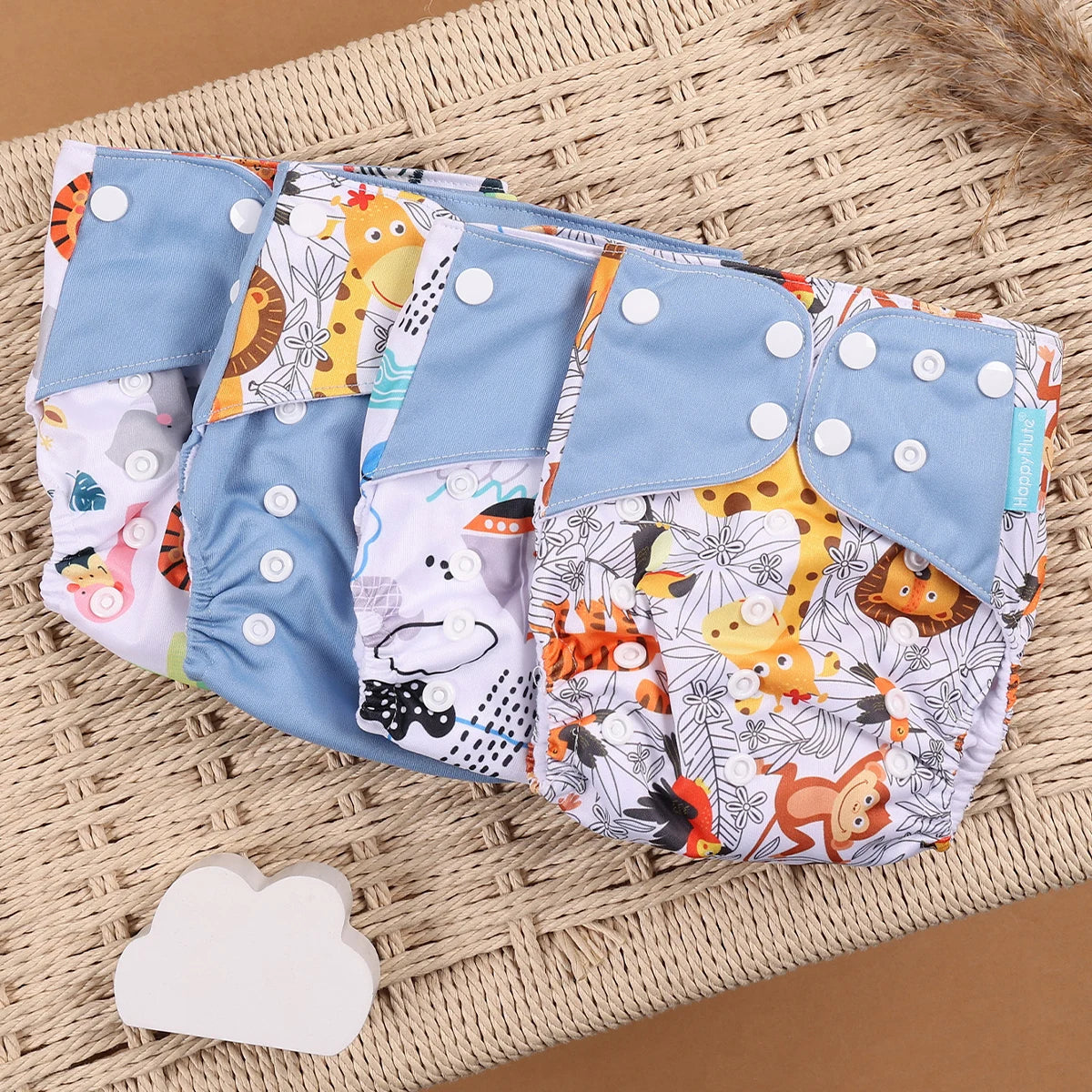 HappyFlute 4-Piece Eco-Friendly Reusable Pocket Cloth Diaper Set