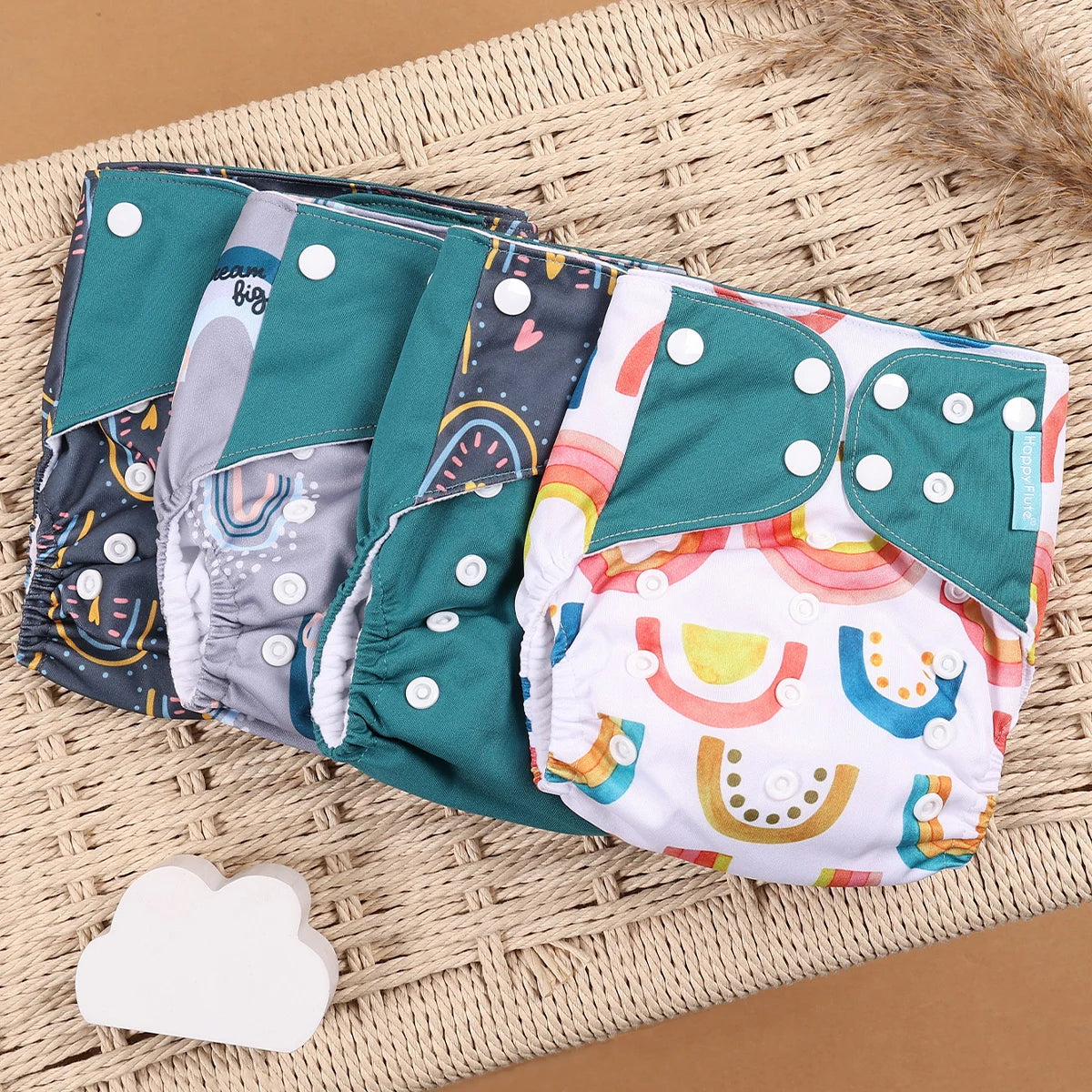 HappyFlute 4-Piece Eco-Friendly Reusable Pocket Cloth Diaper Set