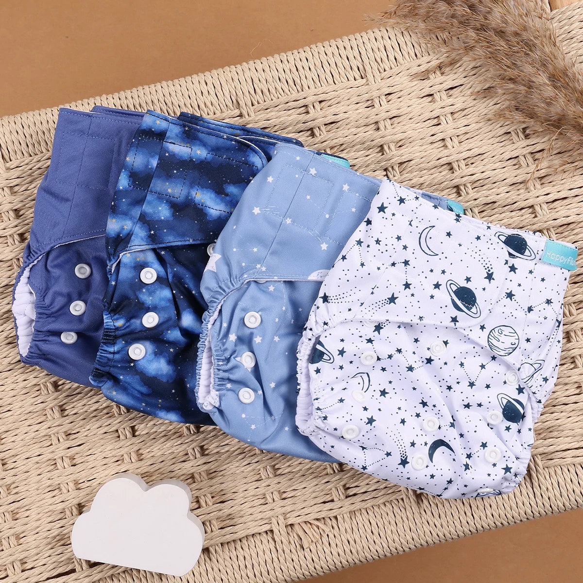HappyFlute 4-Piece Eco-Friendly Reusable Pocket Cloth Diaper Set