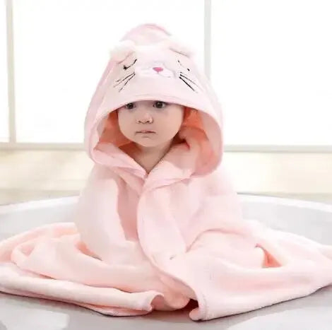 Hooded Baby Bath Towel & Coral Fleece Blanket