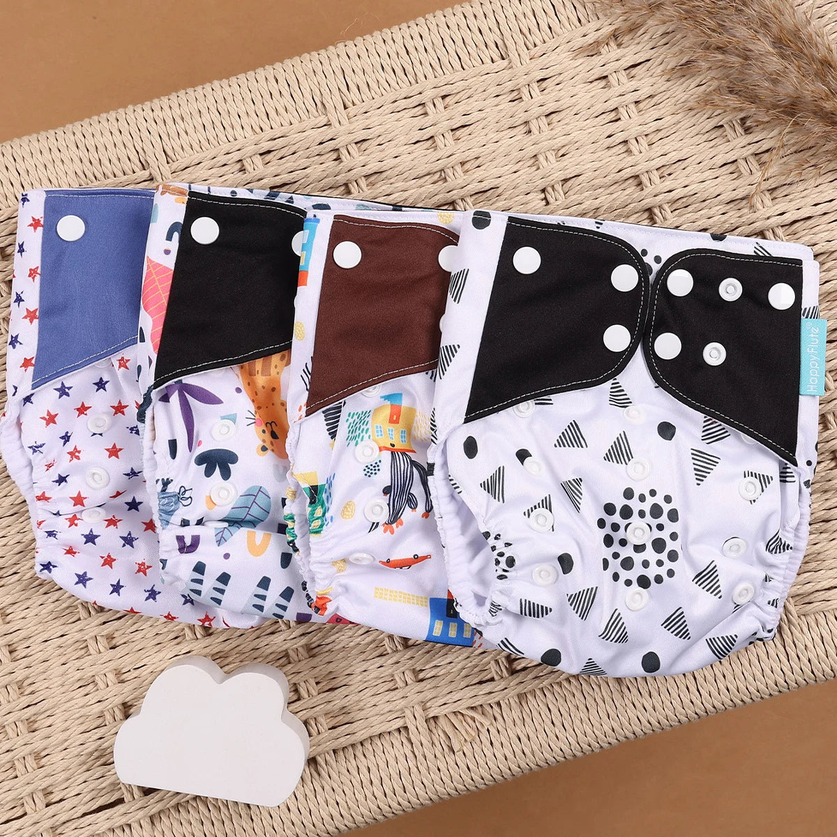 HappyFlute 4-Piece Eco-Friendly Reusable Pocket Cloth Diaper Set