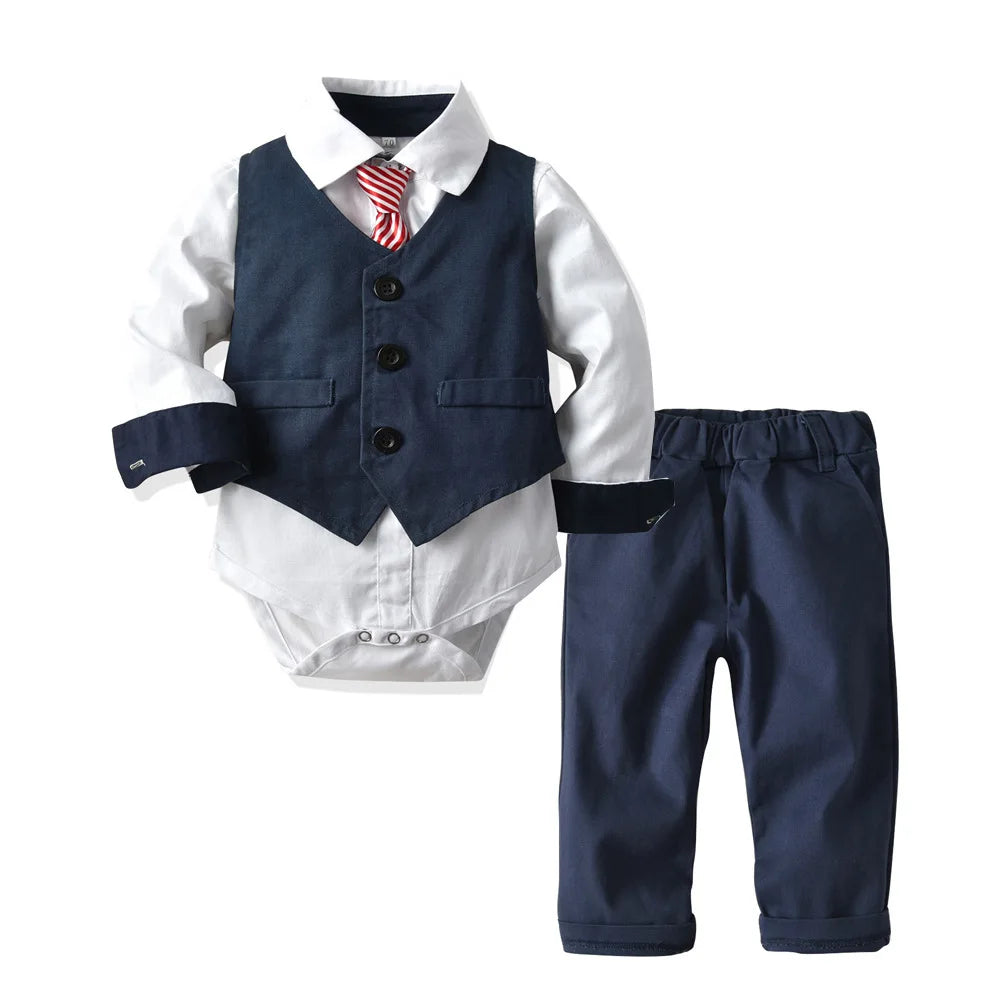 Baby Boy Gentleman Striped Romper & Bow Hat Set