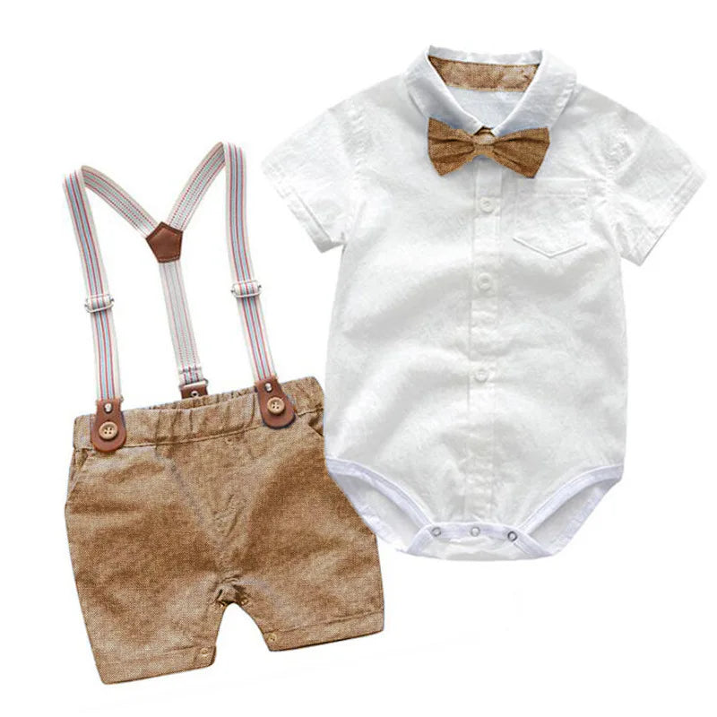 Baby Boy Gentleman Striped Romper & Bow Hat Set