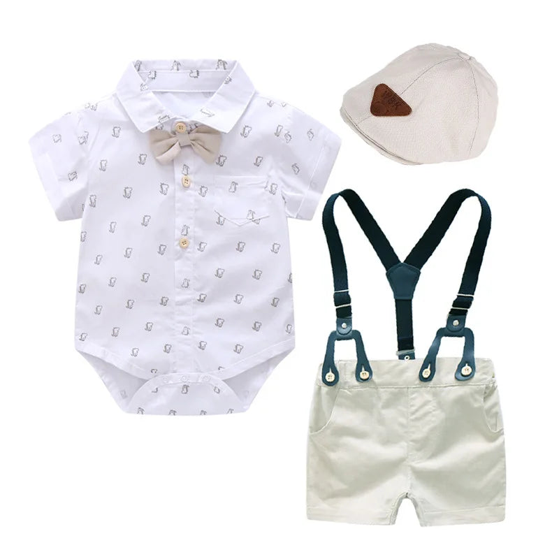 Baby Boy Gentleman Striped Romper & Bow Hat Set