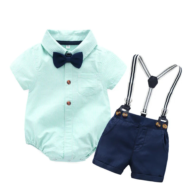 Baby Boy Gentleman Striped Romper & Bow Hat Set