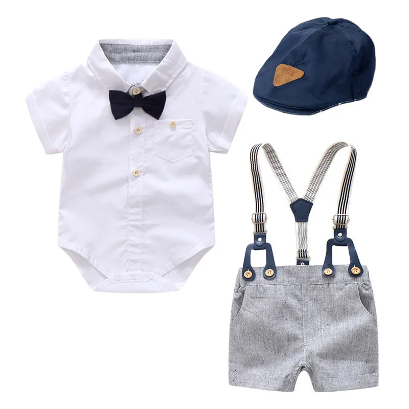 Baby Boy Gentleman Striped Romper & Bow Hat Set